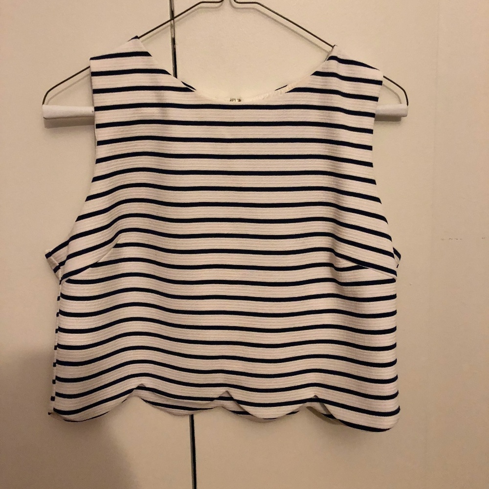 Aqua Cropped Scalloped Top